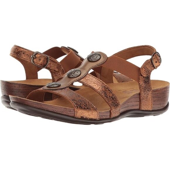 SAS "Clover" Sandals in Crackled Bronze Leather, Size 10 WIDE - Picture 1 of 10